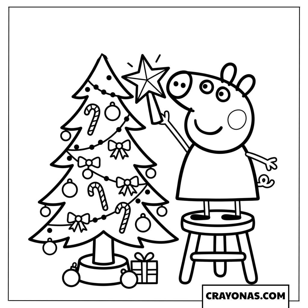 Peppa Pig Christmas Tree Star Coloring Page
