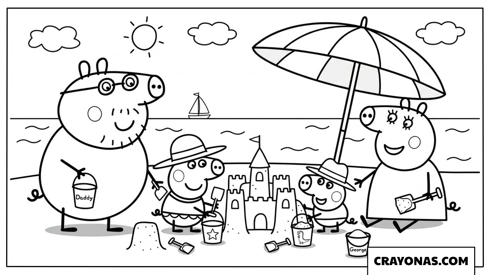 Peppa Pig Family Beach Day Coloring Page