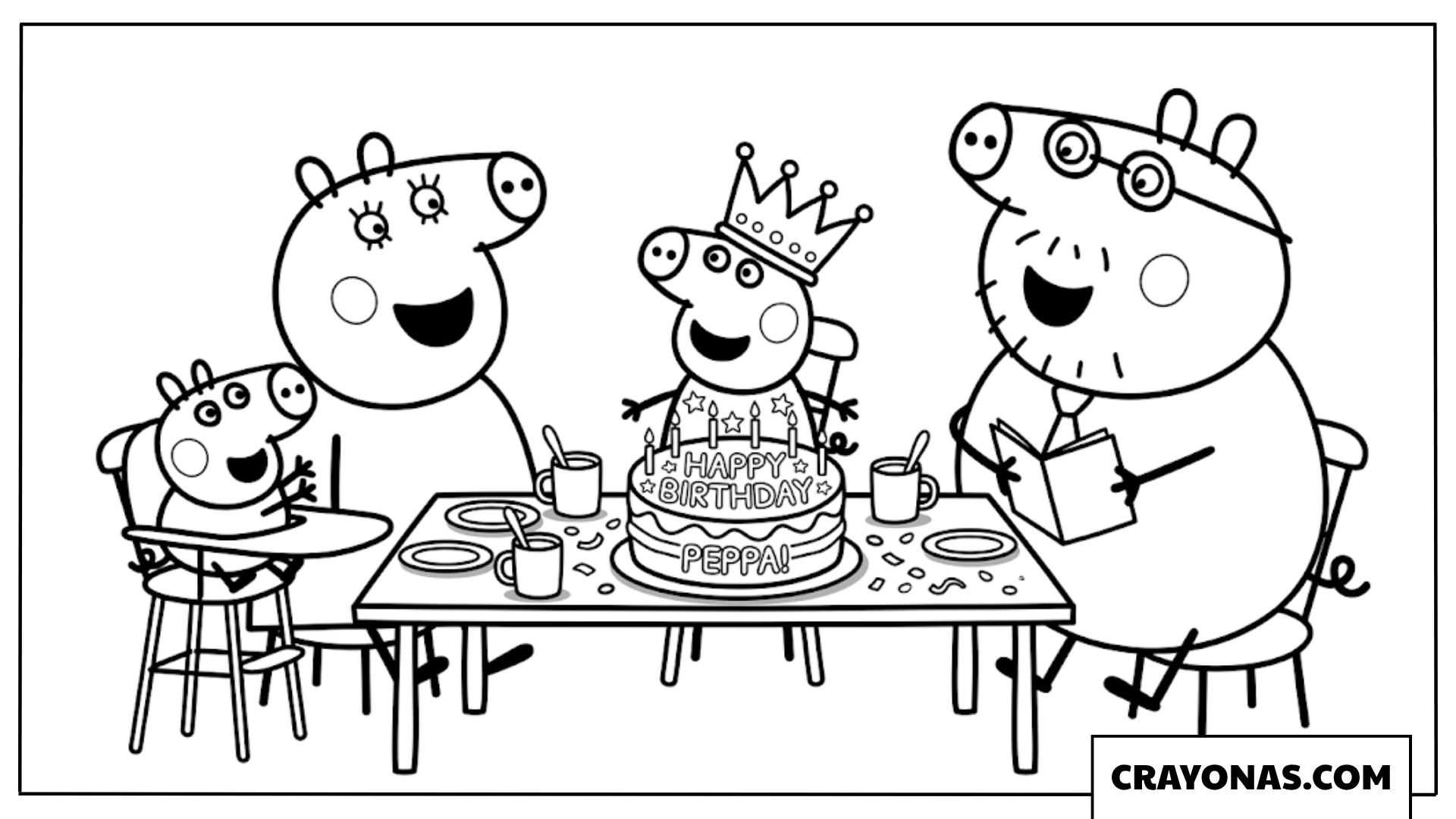 Peppa Pig Family Birthday Singing Coloring Page