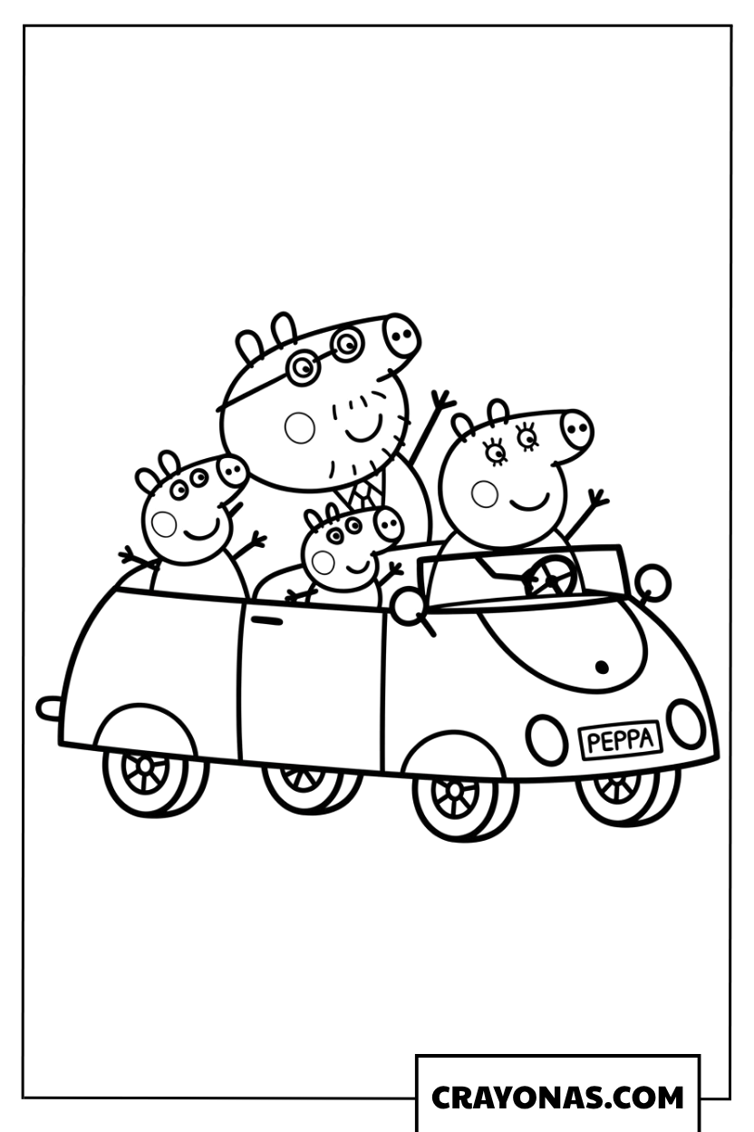 Peppa Pig Family Car Ride Coloring Page