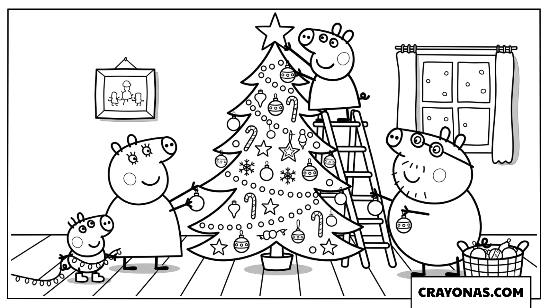 Peppa Pig Family Christmas Tree Coloring Page