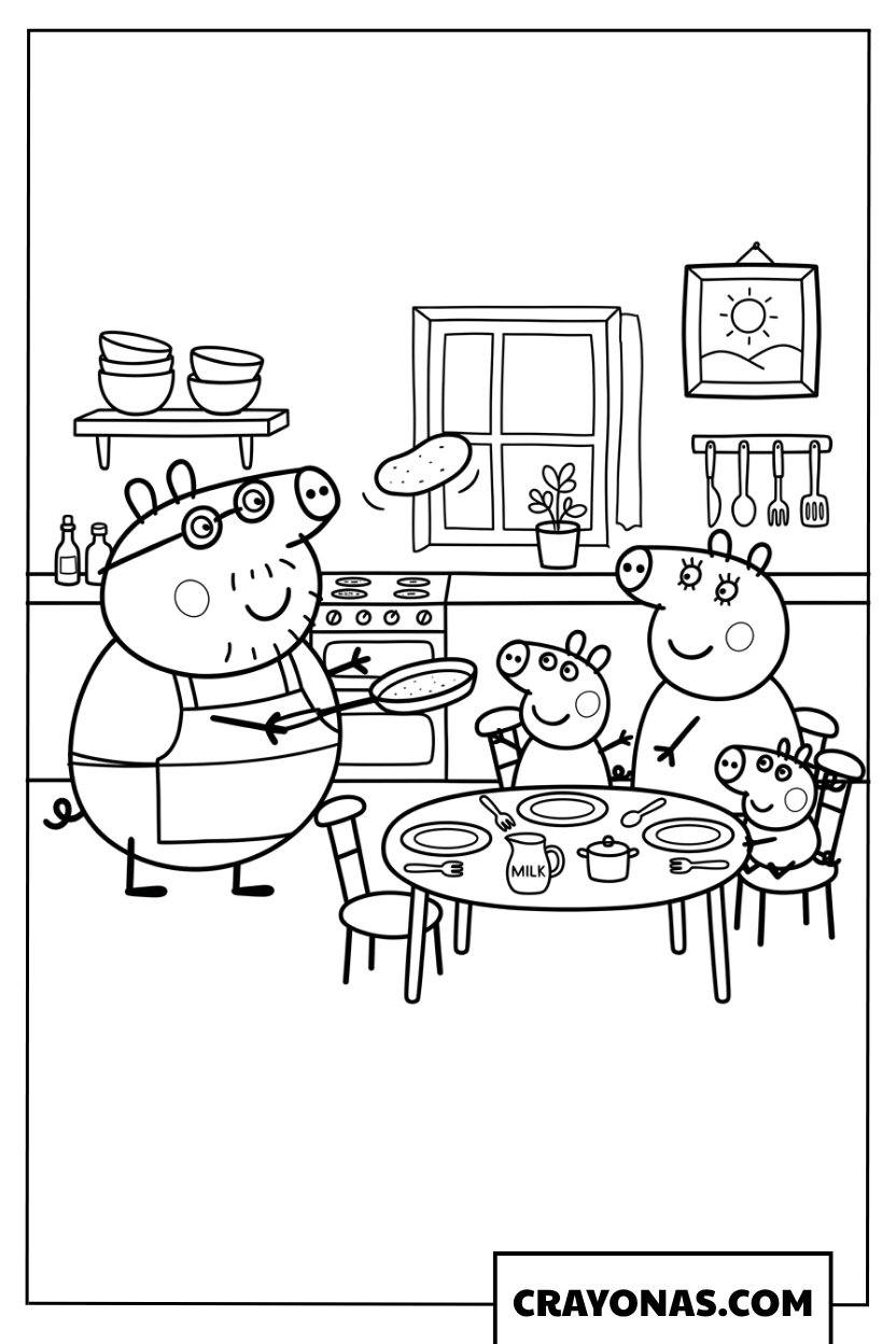 Peppa Pig Family Dinner Coloring Page