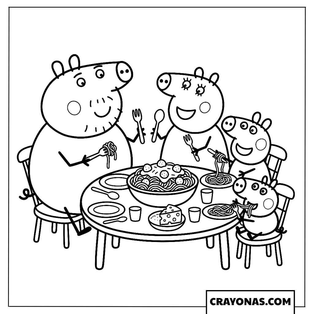 Peppa Pig Family Dinner Coloring Page