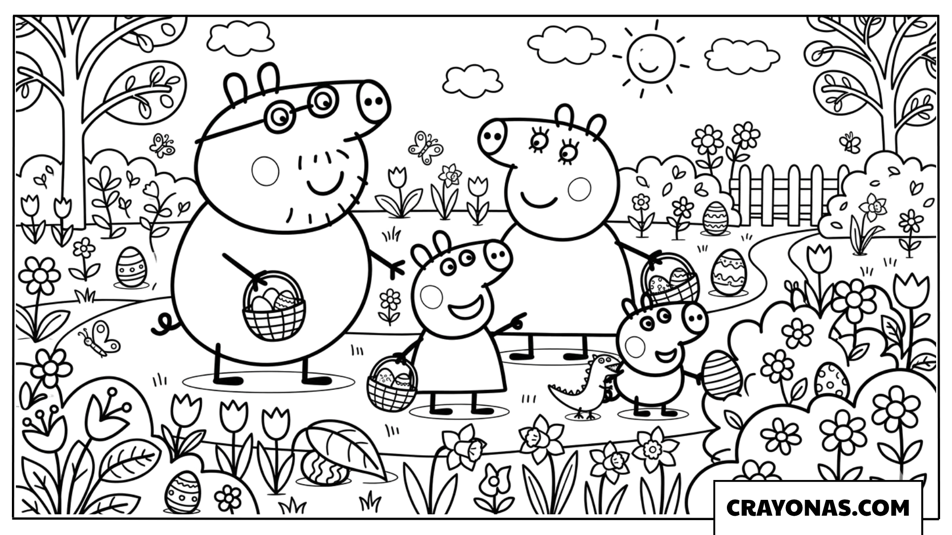 Peppa Pig Family Easter Egg Hunt Coloring Page