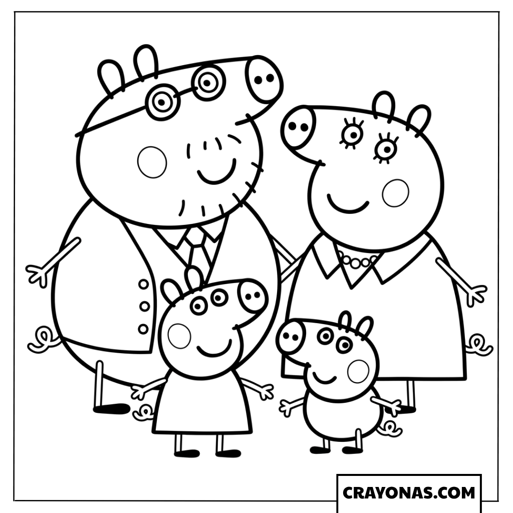 Peppa Pig Family Group Coloring Page