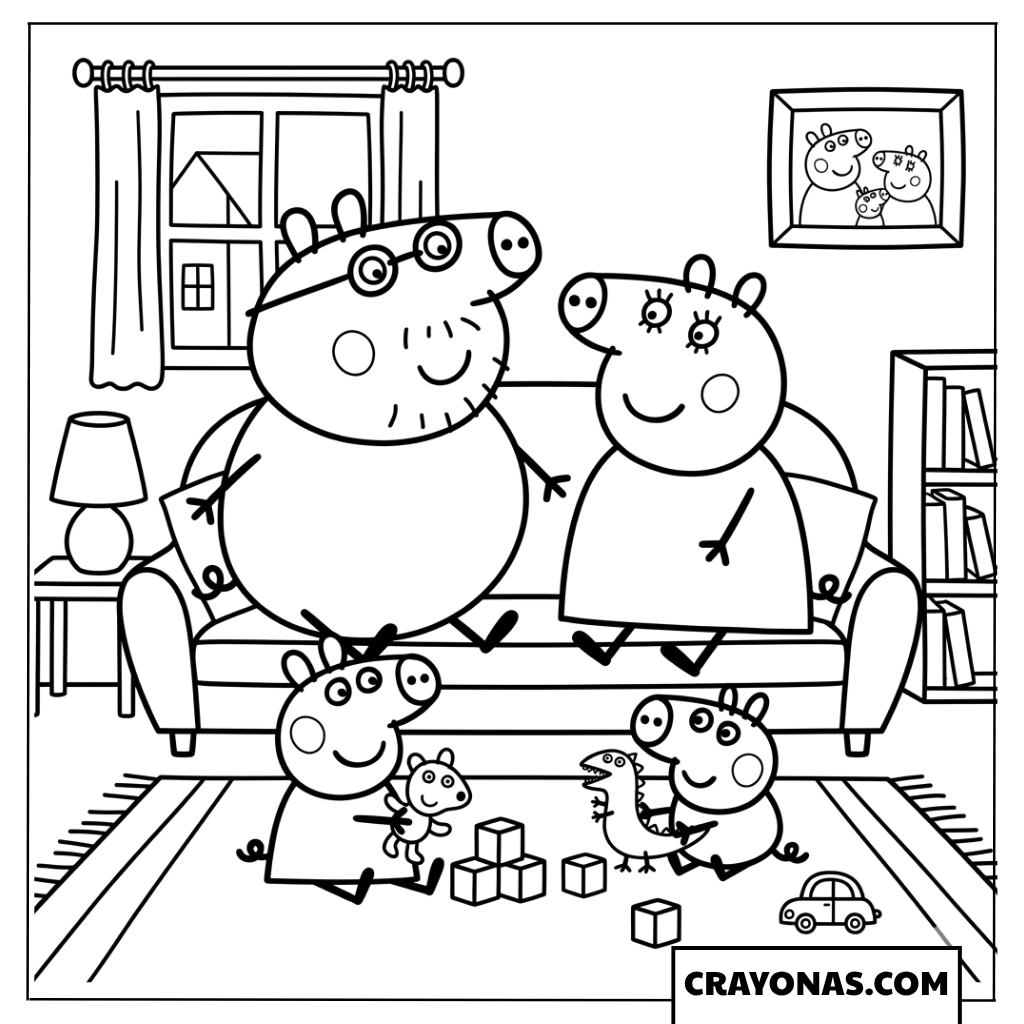 Peppa Pig Family Living Room Coloring Page
