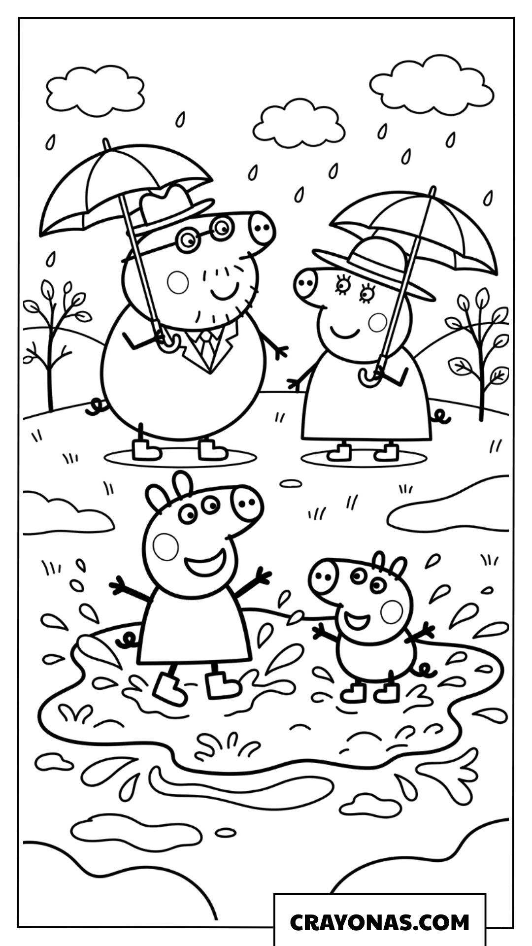 Peppa Pig Family Muddy Puddle Coloring Page