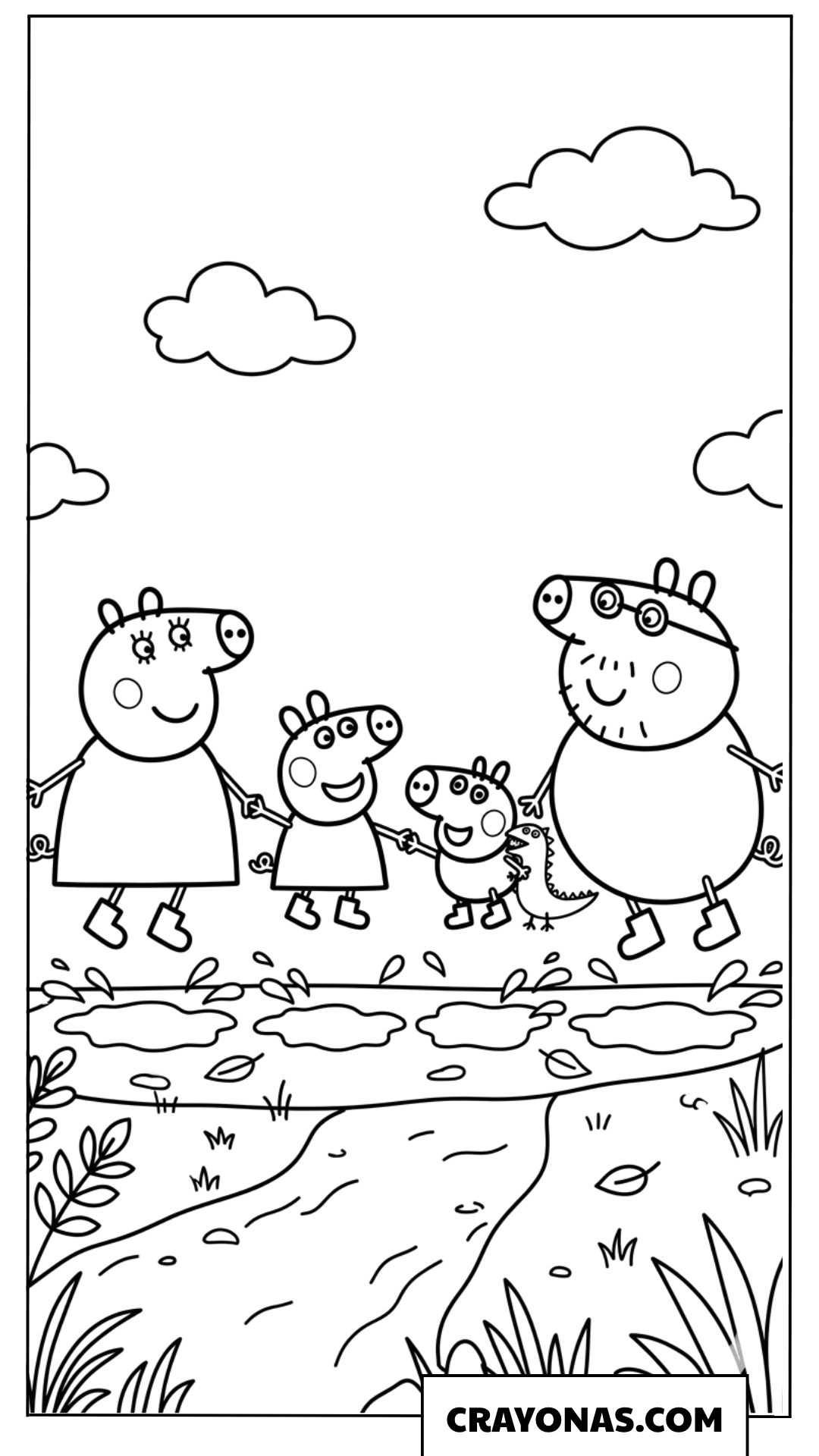 Peppa Pig Family Muddy Puddle Walk Coloring Page