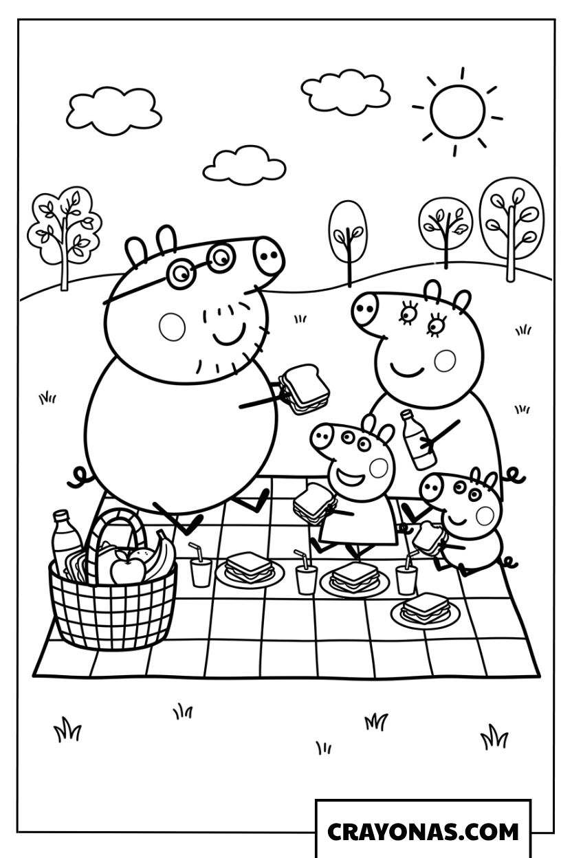 Peppa Pig Family Picnic Coloring Page