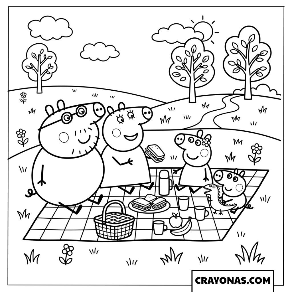 Peppa Pig Family Picnic Coloring Page