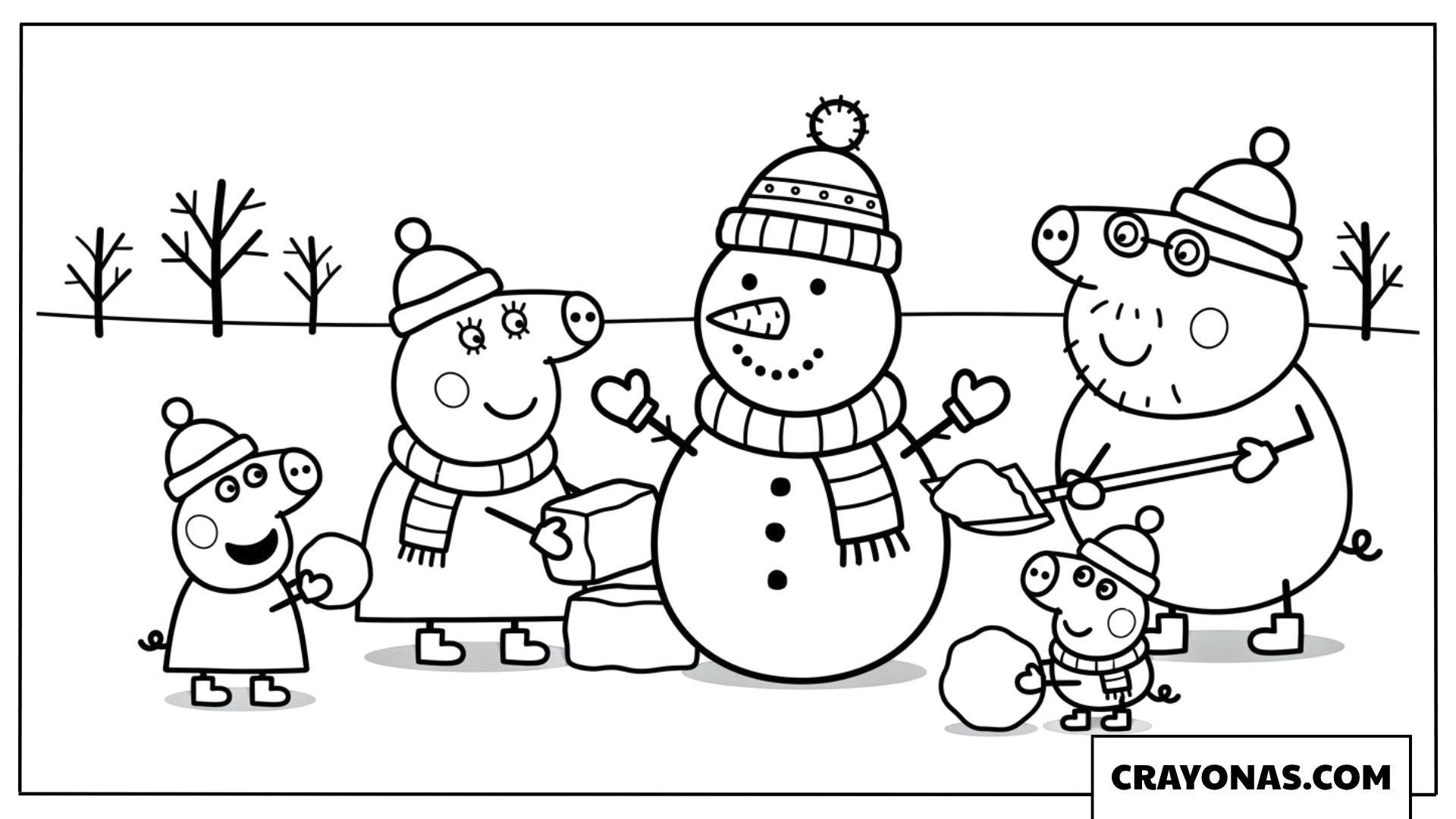 Peppa Pig Family Snowman Coloring Page