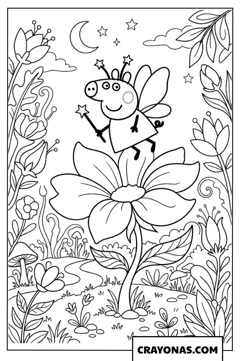 Peppa Pig Flower Fairy Coloring Page