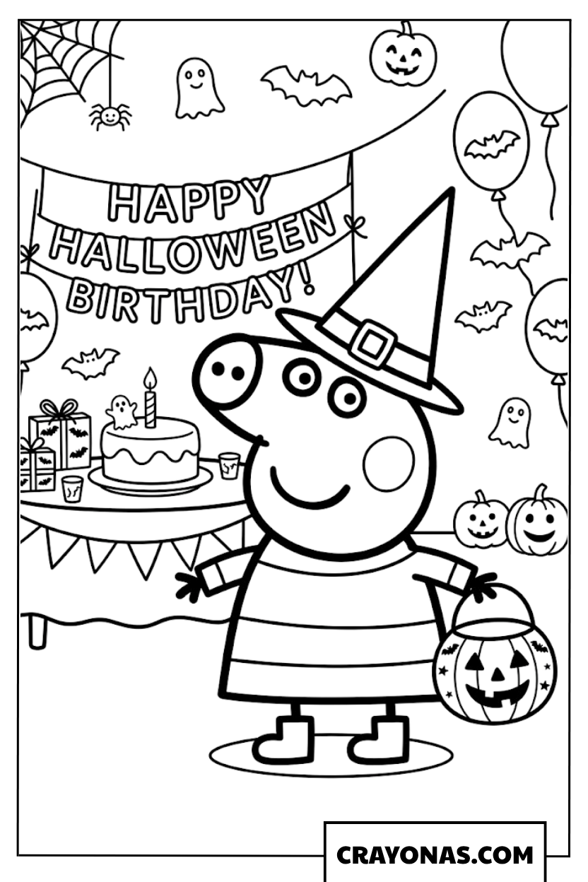 Peppa Pig Halloween Birthday Coloring Page