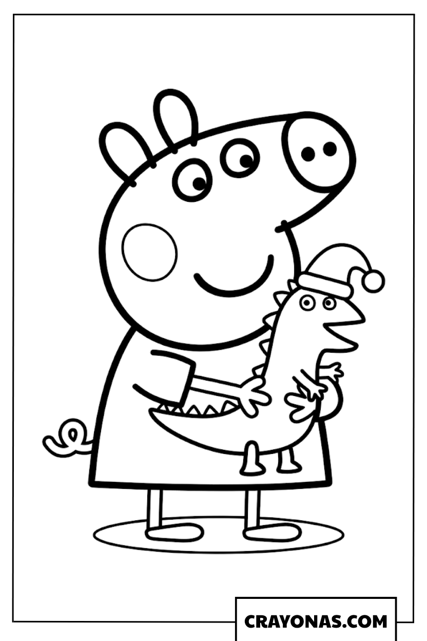 Peppa Pig Holding Mr. Dinosaur Coloring Page