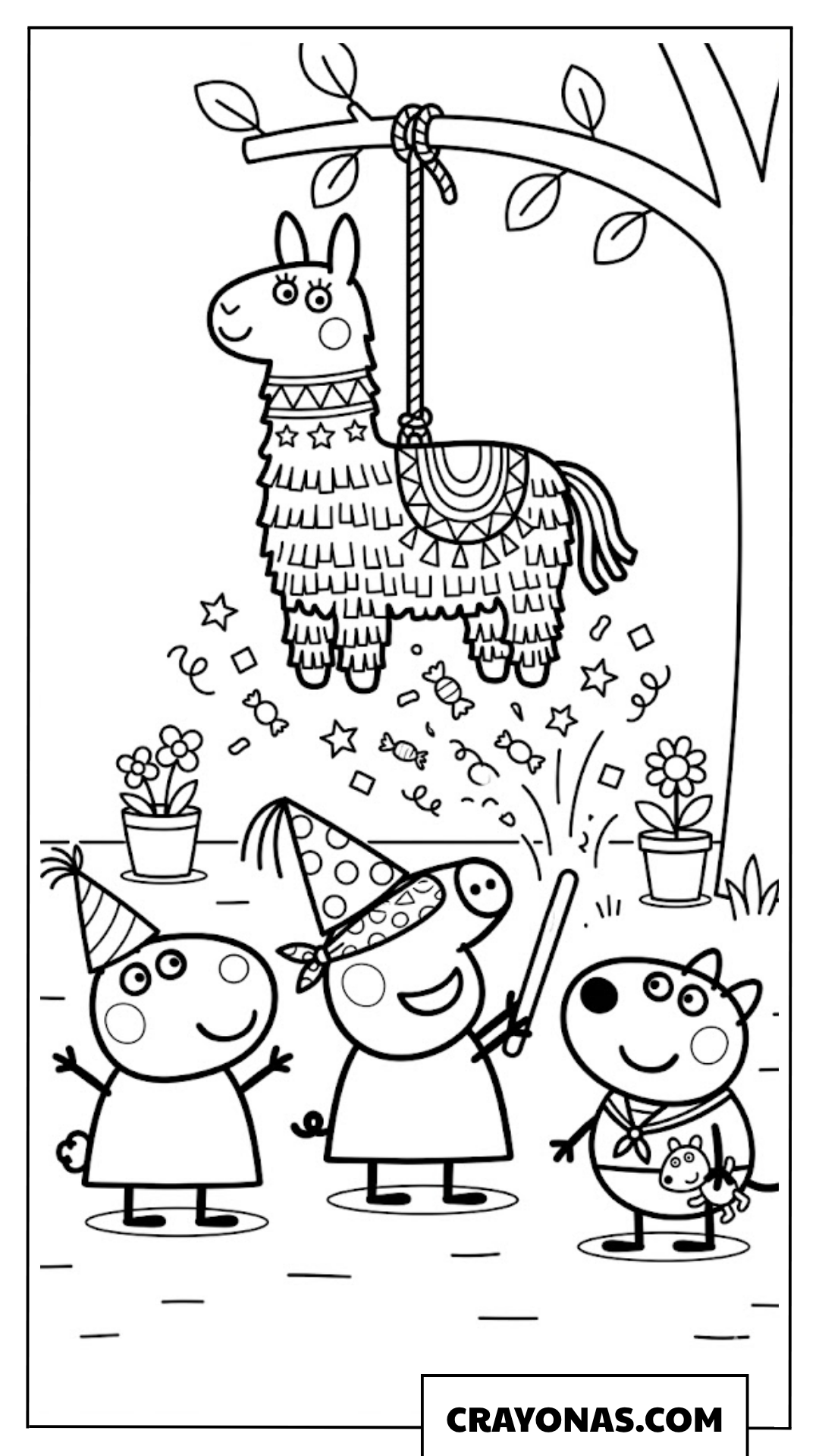 Peppa Pig, Suzy Sheep, Danny Dog Pi?ata Party Coloring Page