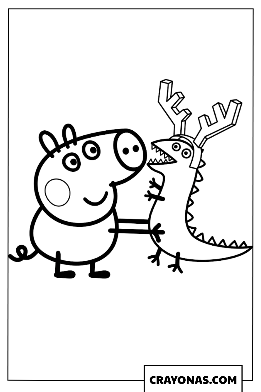 Peppa Pig and Mr. Dinosaur Reindeer Coloring Page
