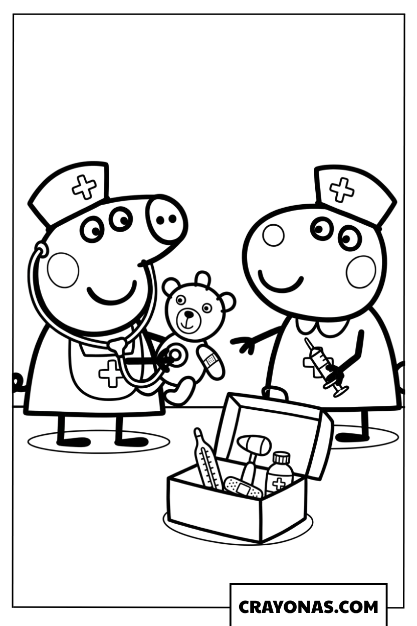 Peppa Pig and Suzy Sheep Nurse Coloring Page