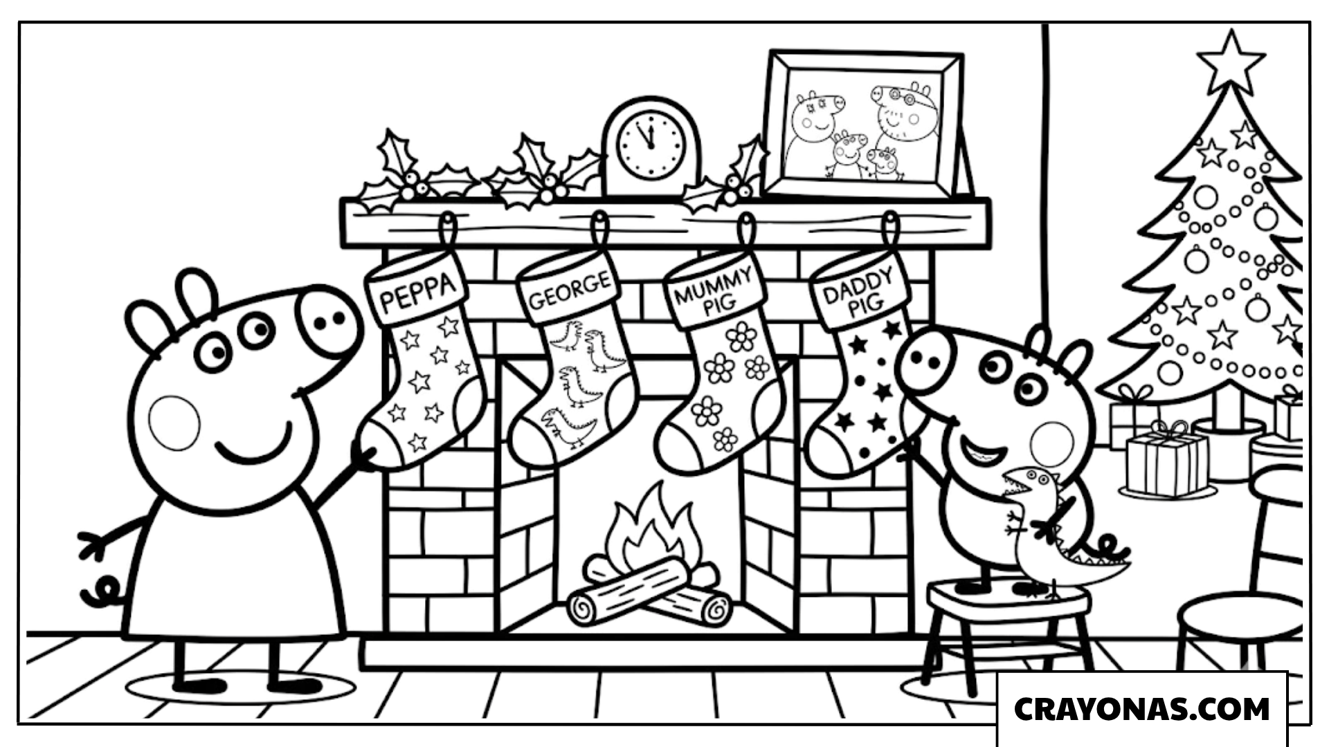 Peppa and George Hanging Stockings Coloring Page