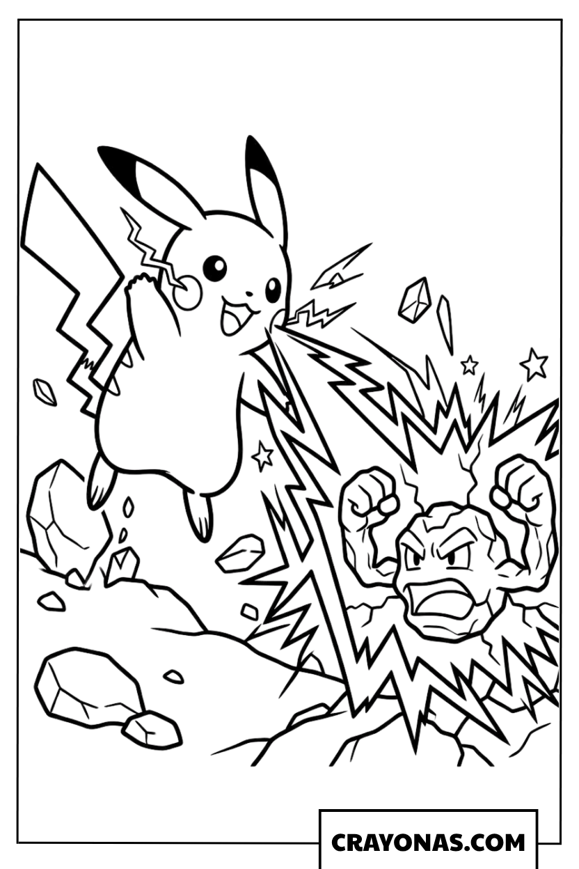 Pikachu Thunderbolt Attack coloring page