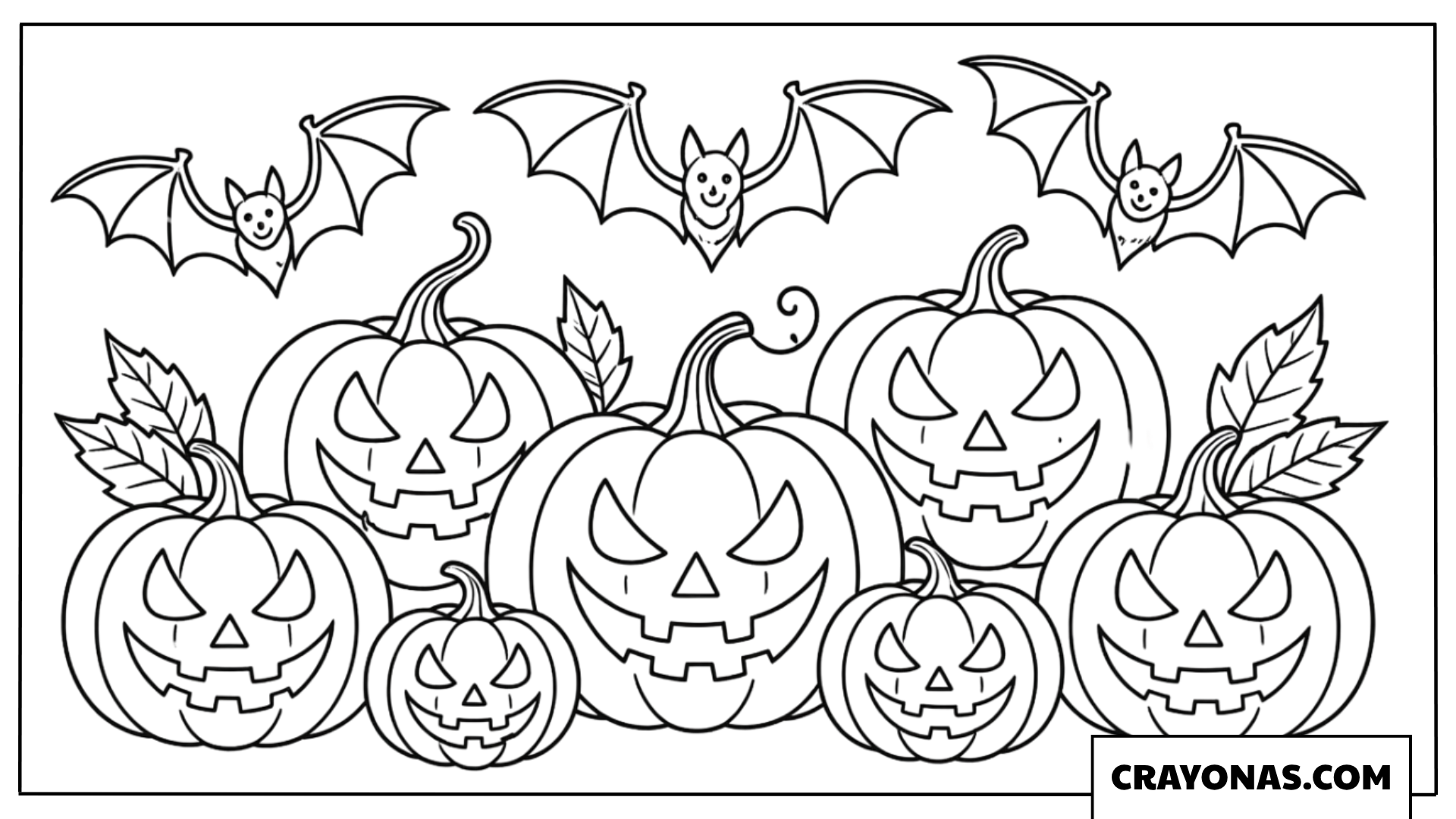 Pumpkin Patch with Bats Coloring Page