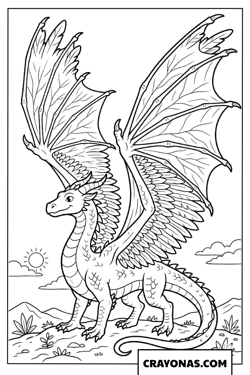 Realistic Dragon with Large Wings Coloring Page