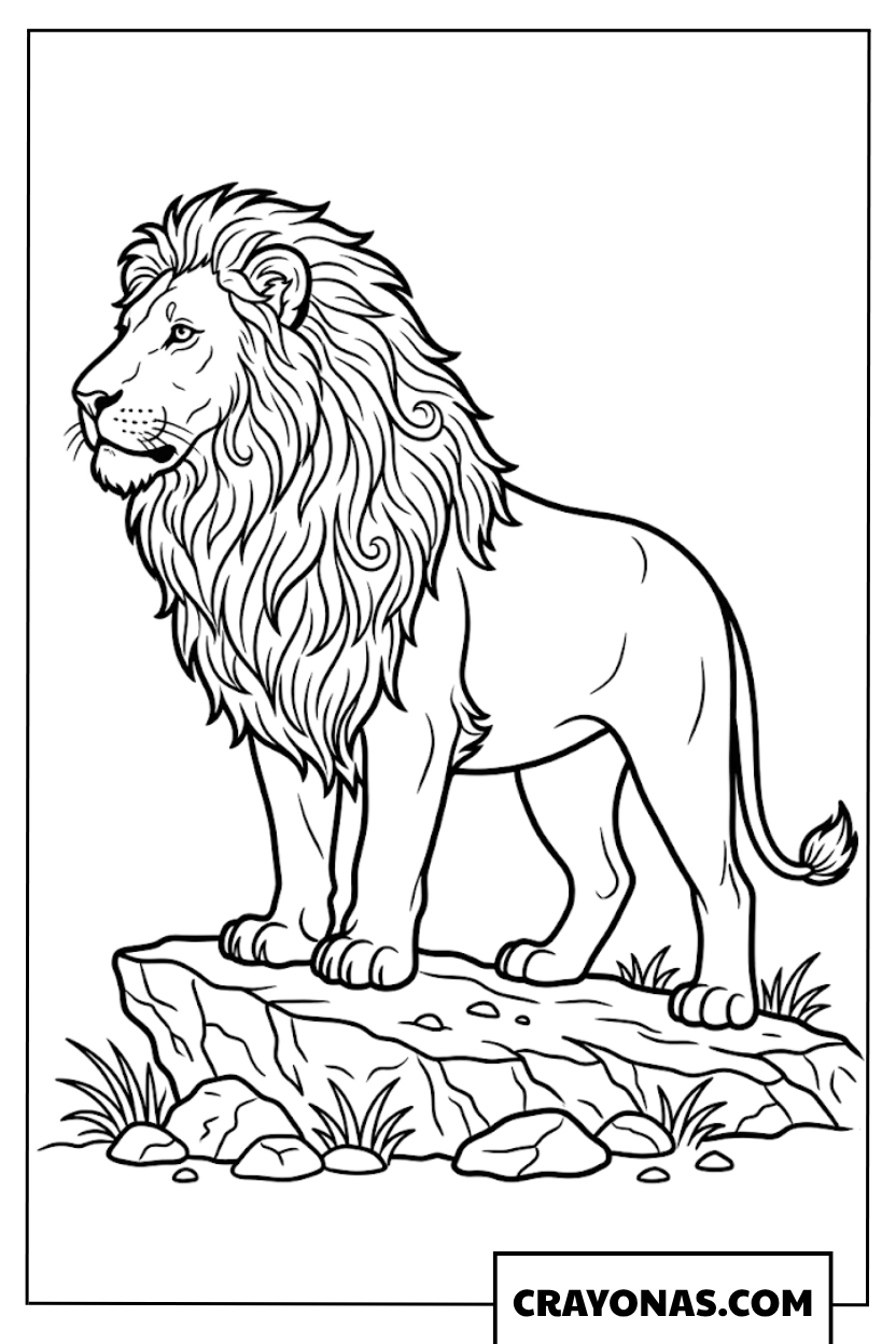 Realistic Lion on Rock Coloring Page