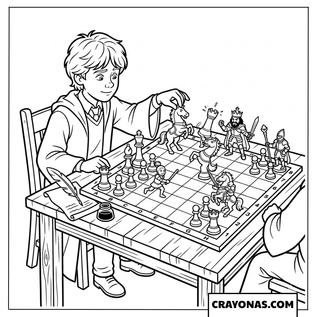 Ron Weasley Playing Chess Coloring Pages