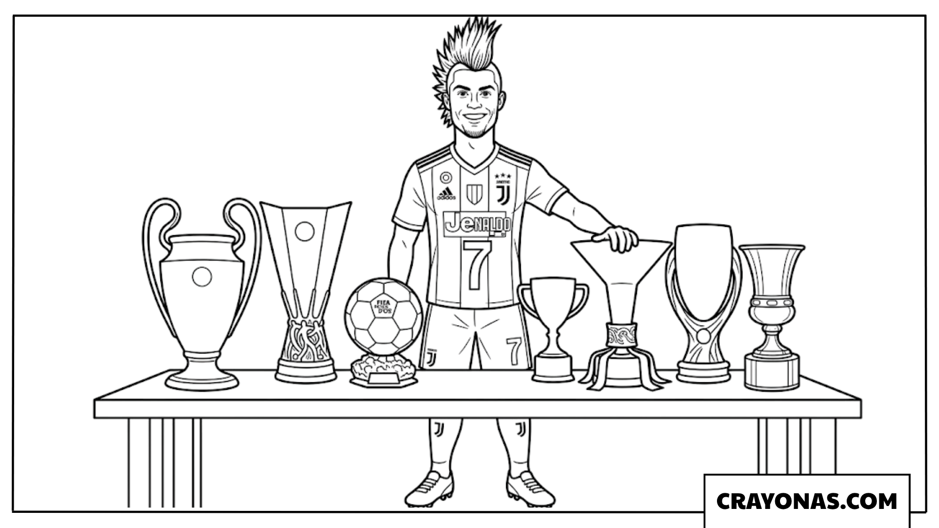 Ronaldo Mohawk Style with Trophies Coloring Sheet