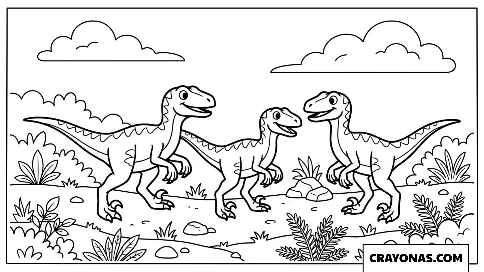 Running Raptors coloring page