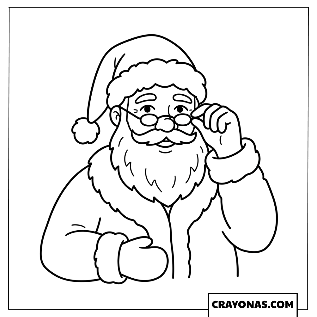 Santa Adjusting Glasses Coloring Page