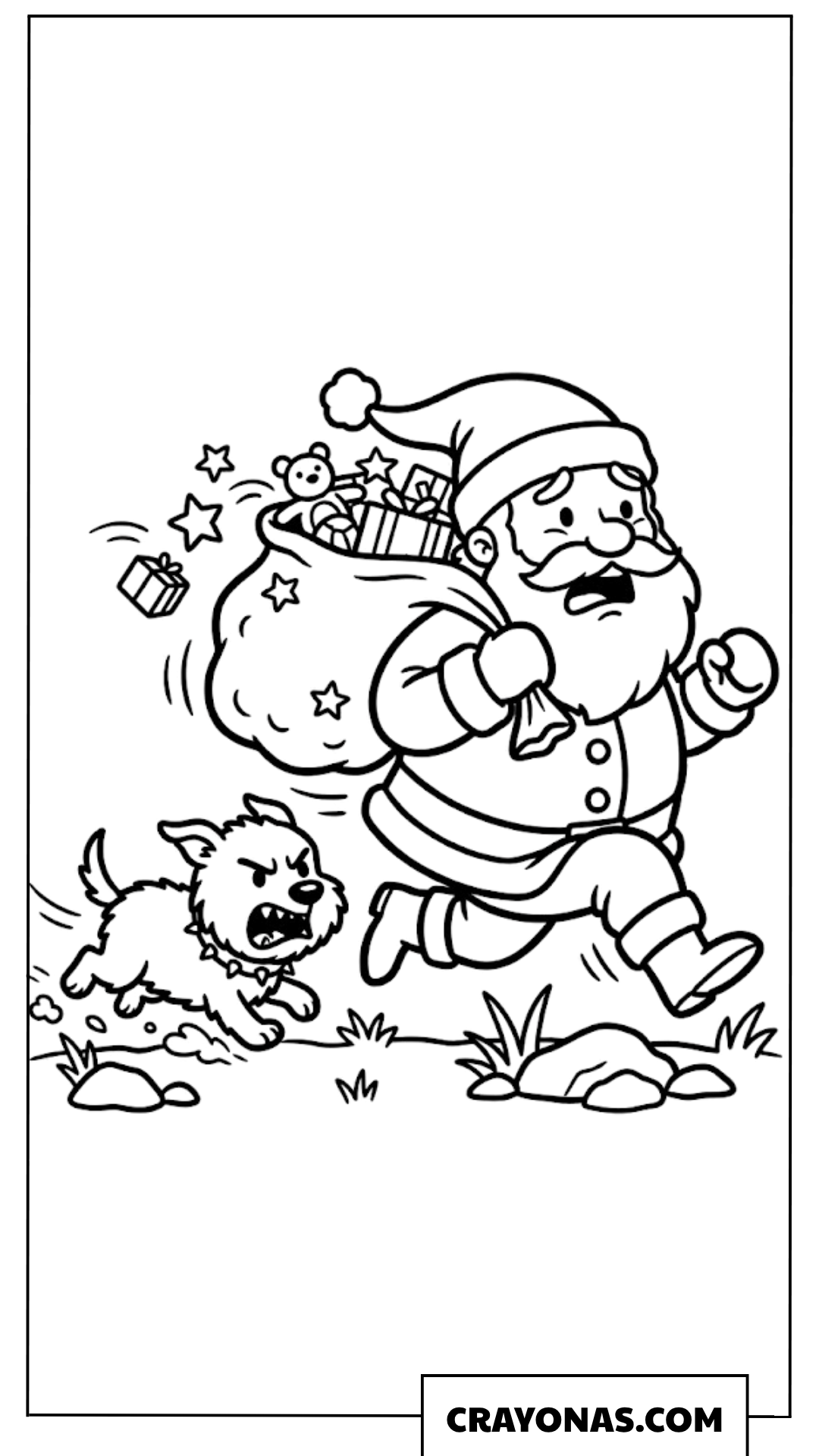 Santa Chased by Dog Coloring Page
