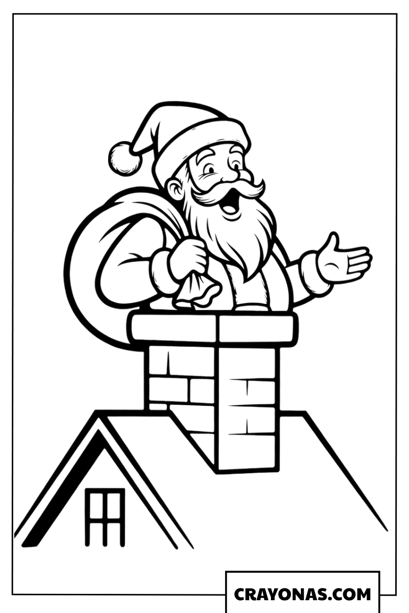 Santa Coming Out of Chimney Coloring Page