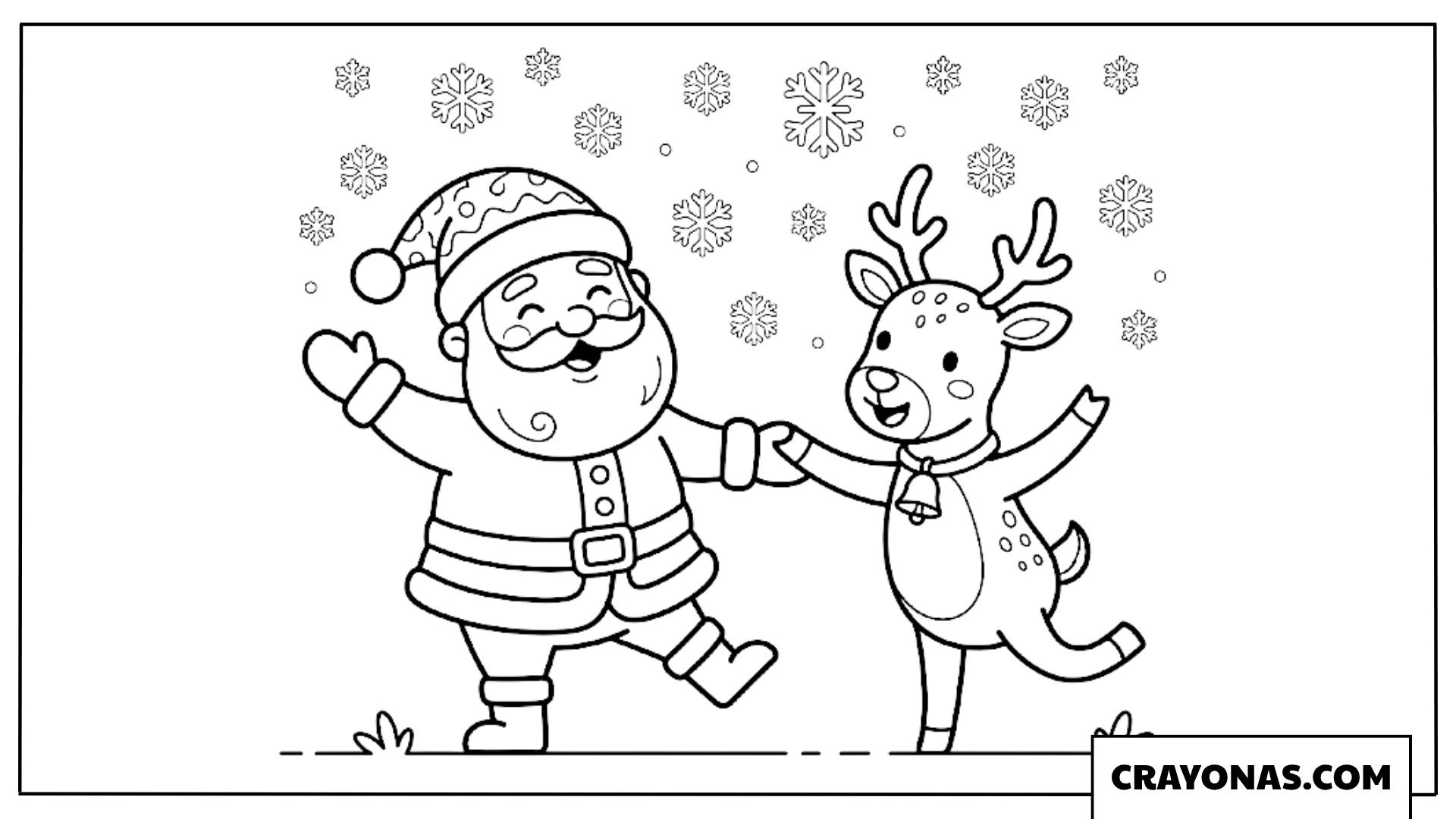 Santa Dancing with Reindeer Coloring Page