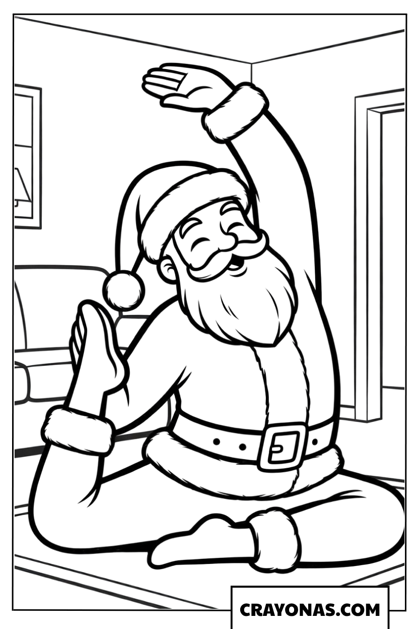 Santa Doing Yoga Coloring Page