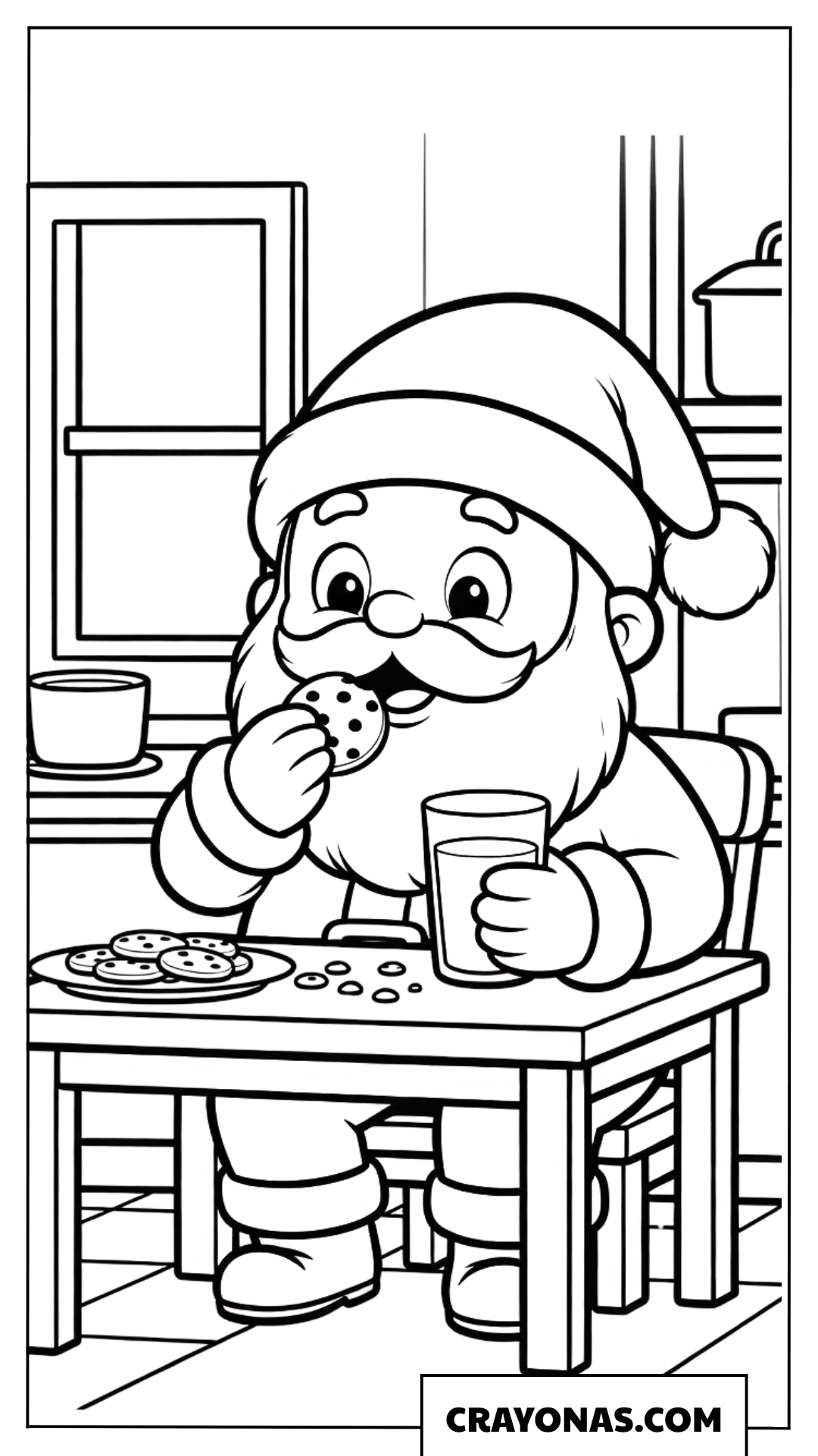 Santa Eating Cookies Coloring Page