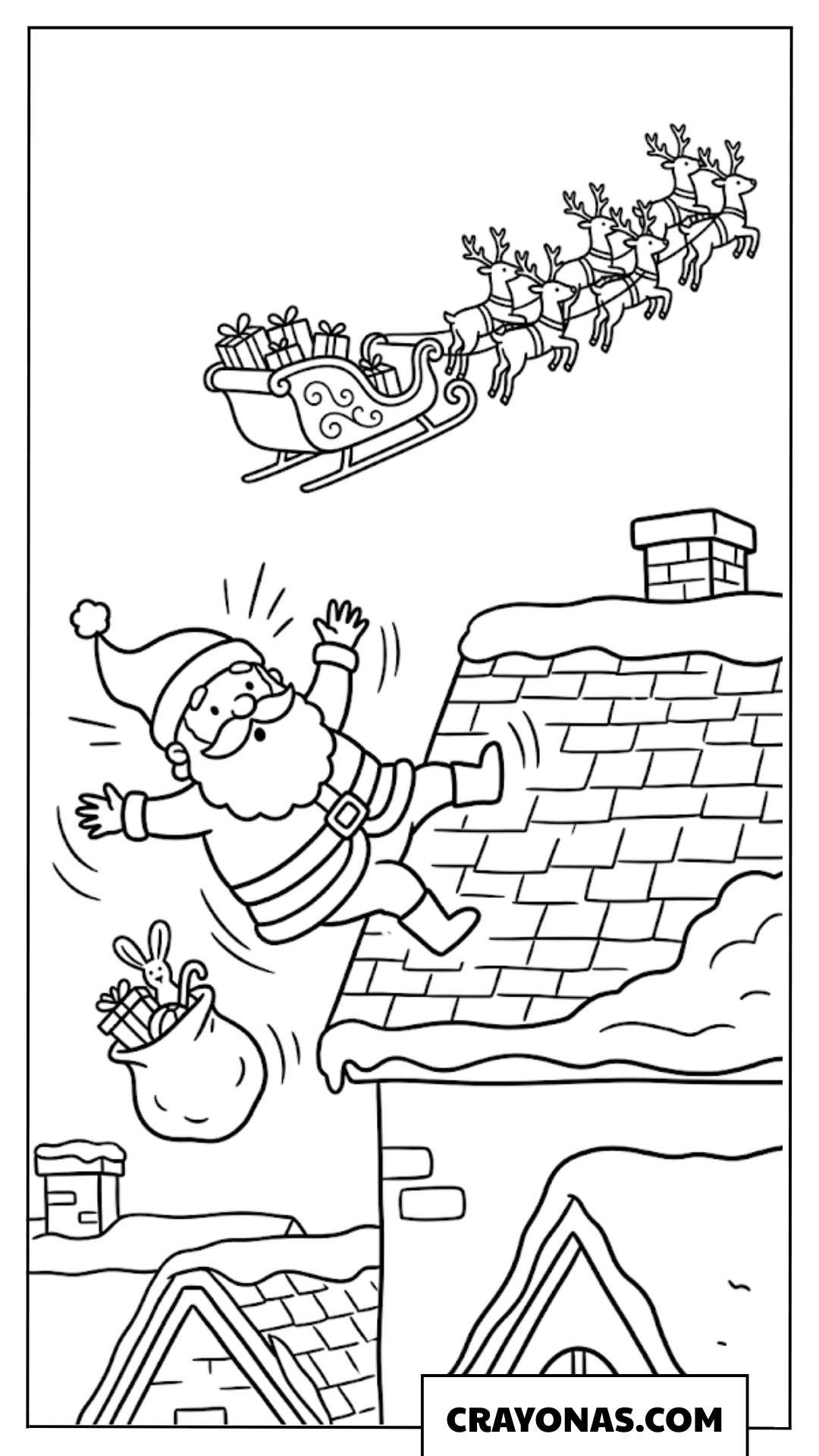 Santa Falling Off Roof Coloring Page