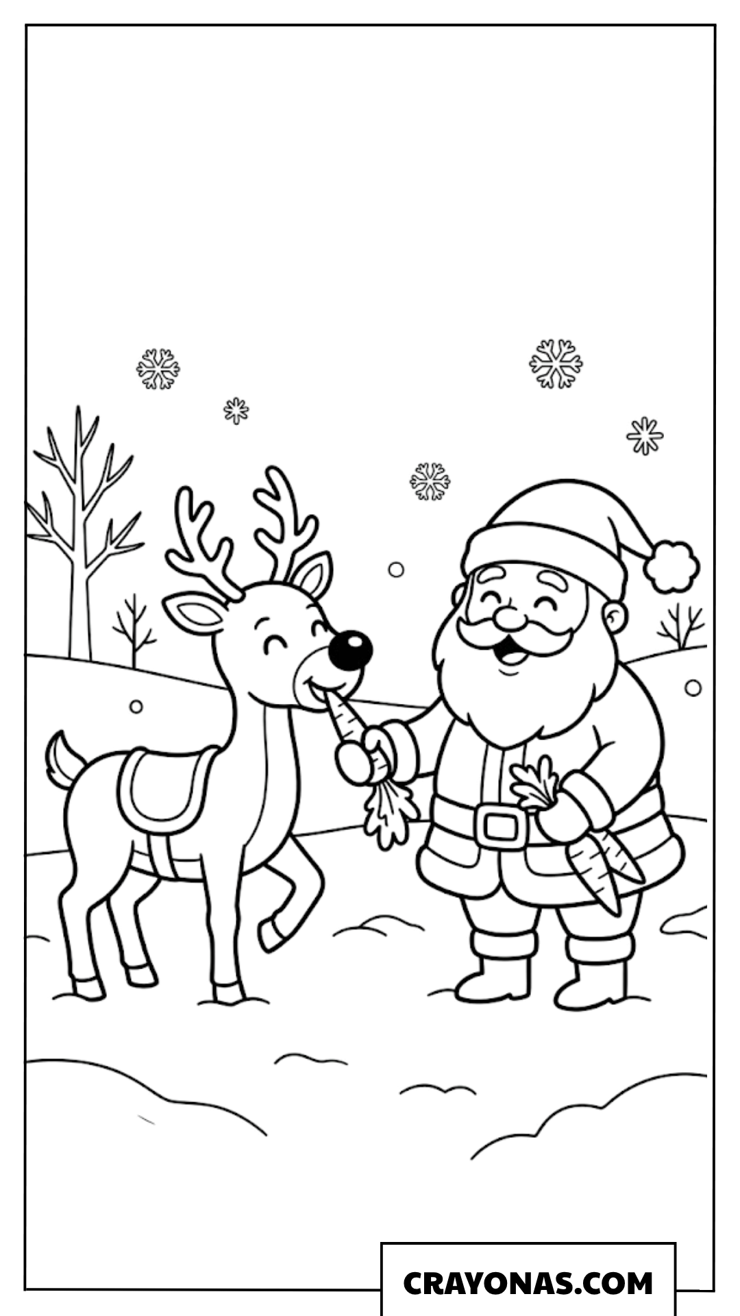 Santa Feeding Reindeer Coloring Page