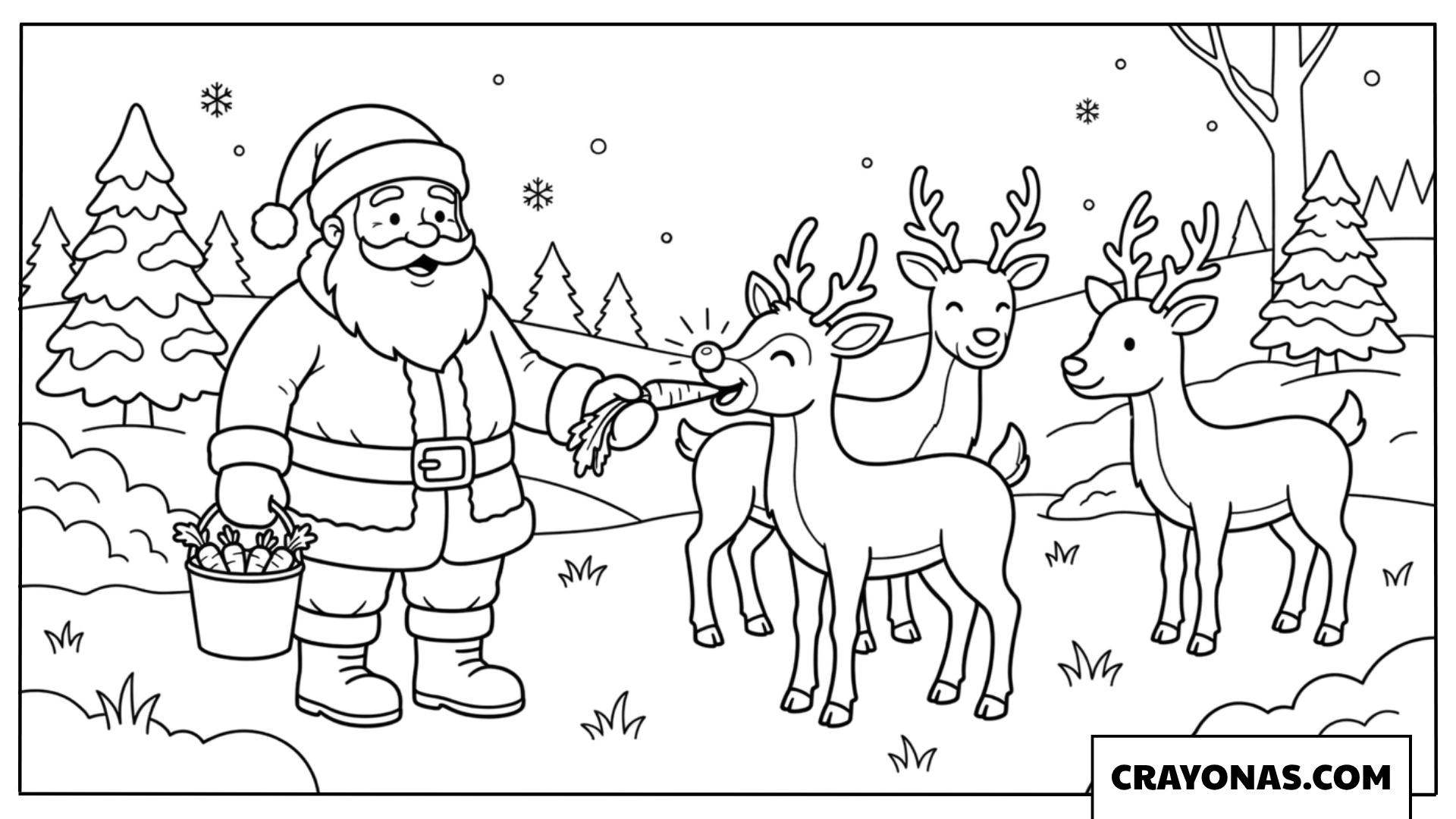 Santa Feeding Reindeer Coloring Page