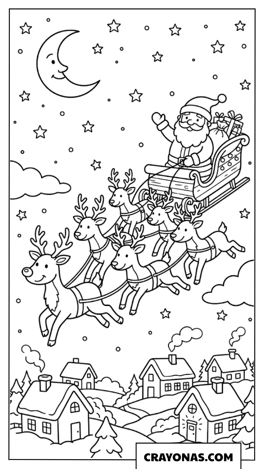 Santa Flying Sleigh Coloring Page