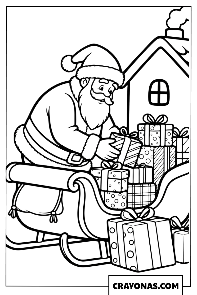 Santa Loading Sleigh Coloring Page