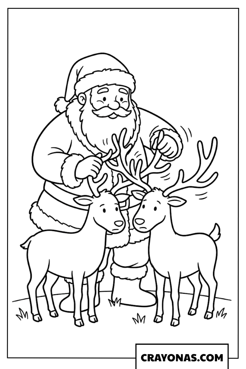 Santa Petting Reindeer Coloring Page