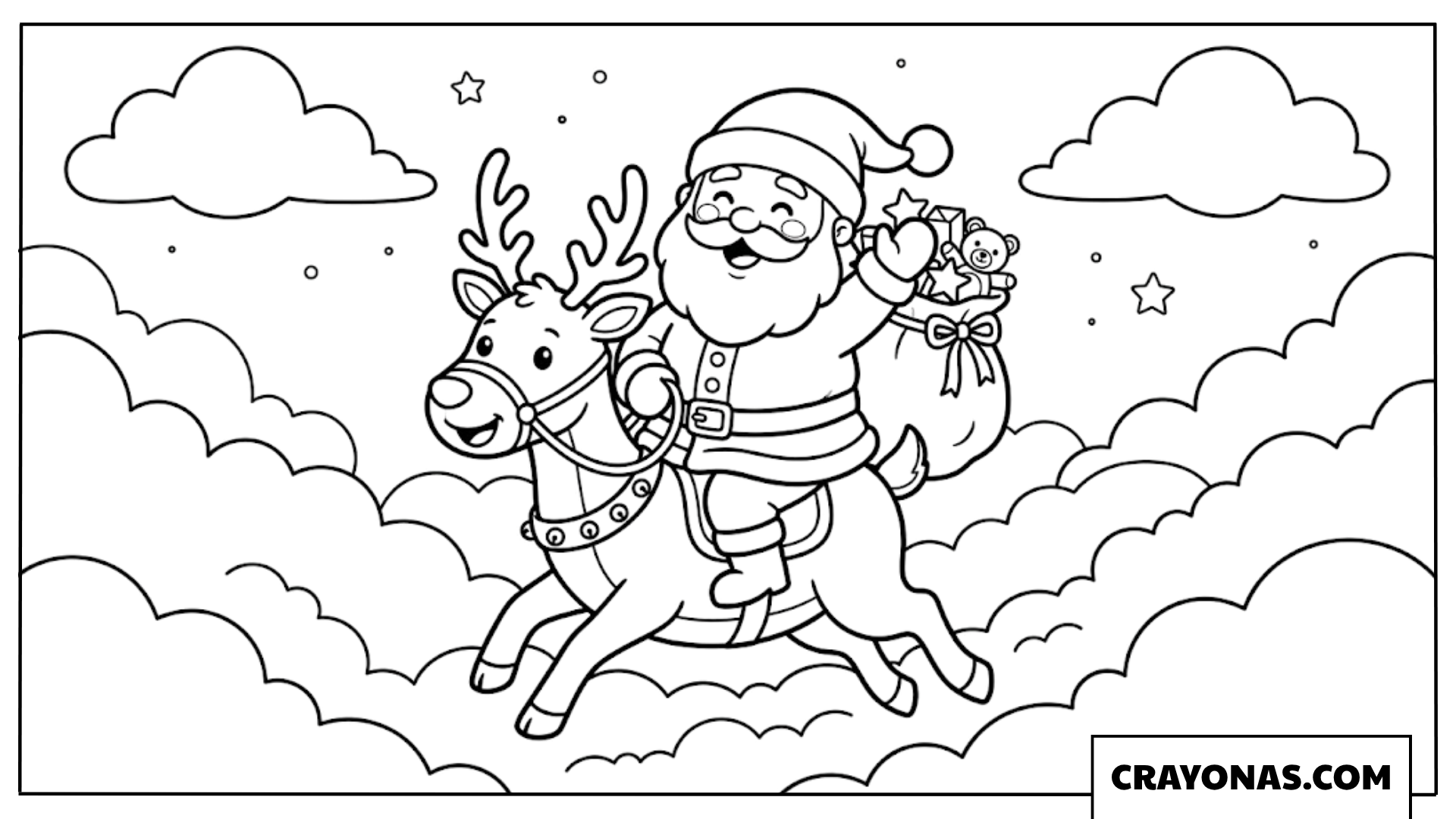 Santa Riding Reindeer Coloring Page