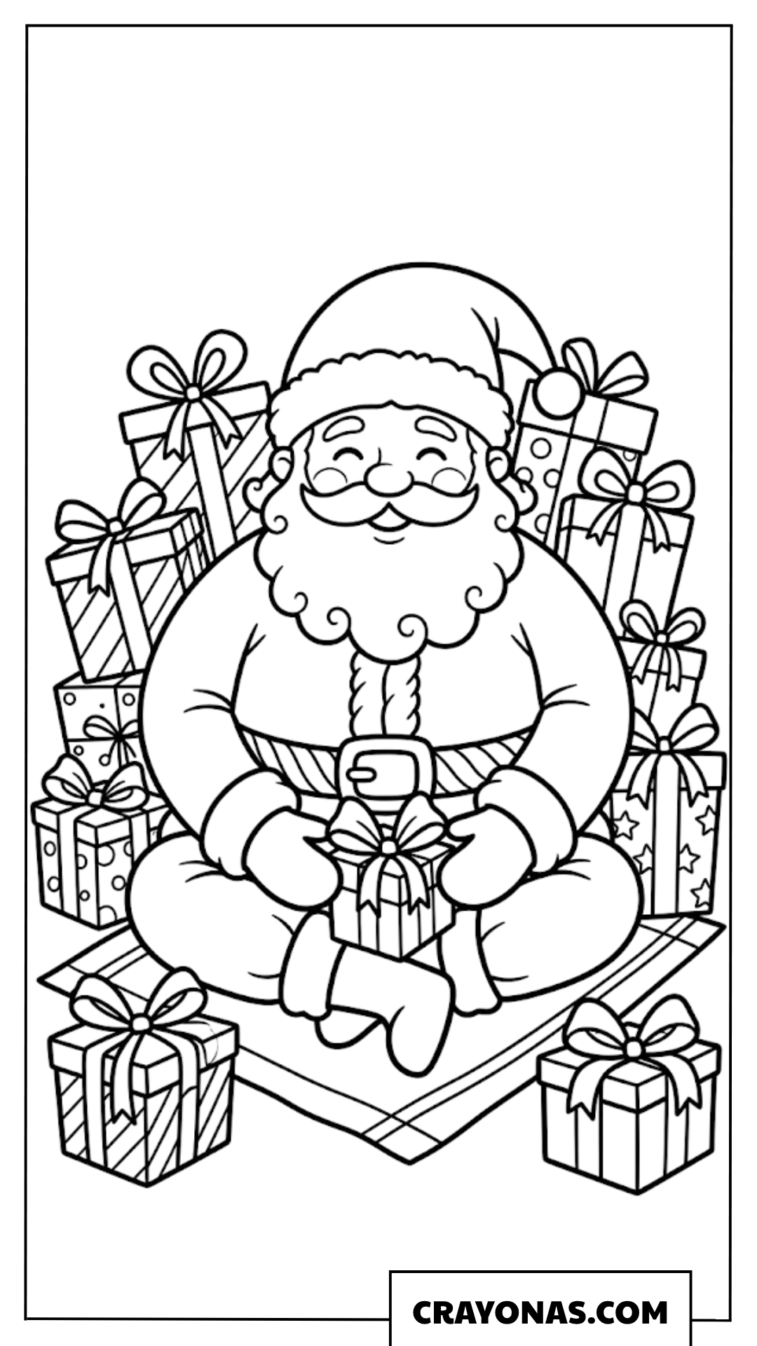 Santa Sitting with Gifts Coloring Page