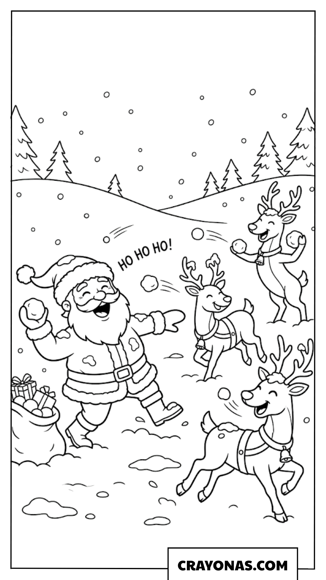 Santa Snowball Fight Coloring Page