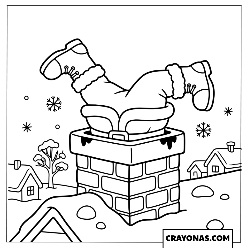 Santa Stuck in Chimney Coloring Page