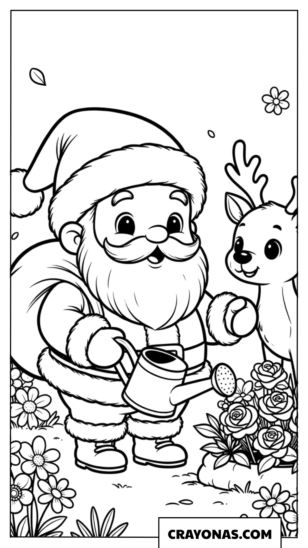 Santa Watering Flowers Coloring Page