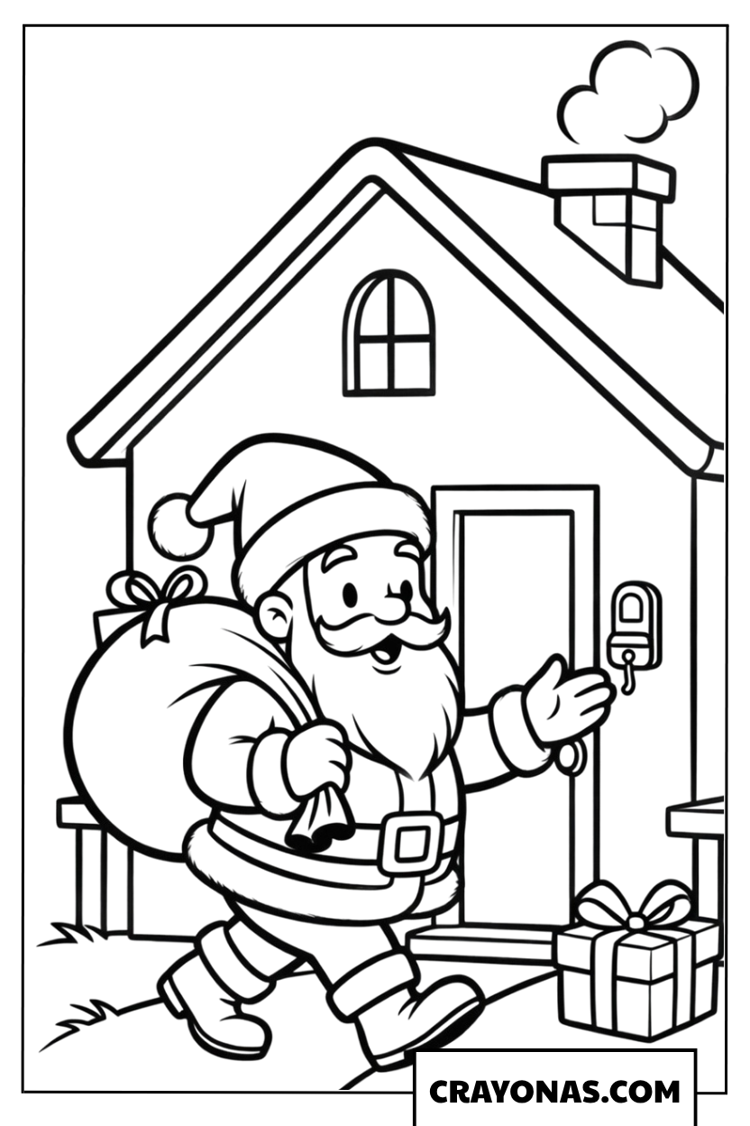 Santa at the Door Coloring Page