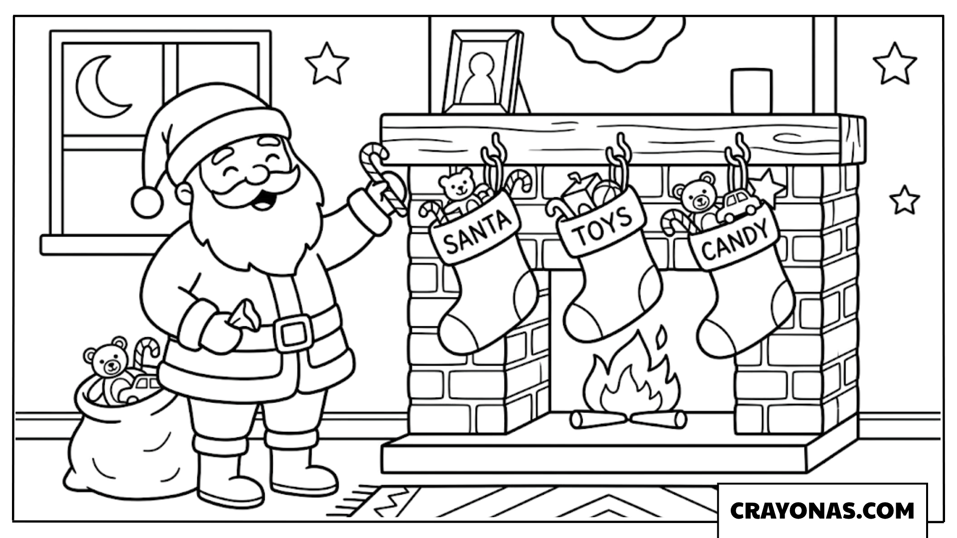 Santa by Fireplace Coloring Page