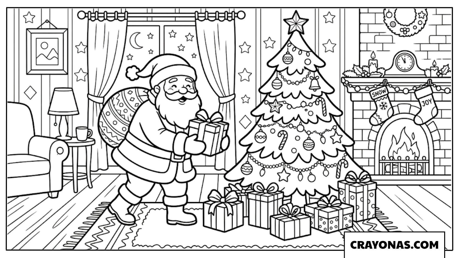 Santa in Living Room Coloring Page
