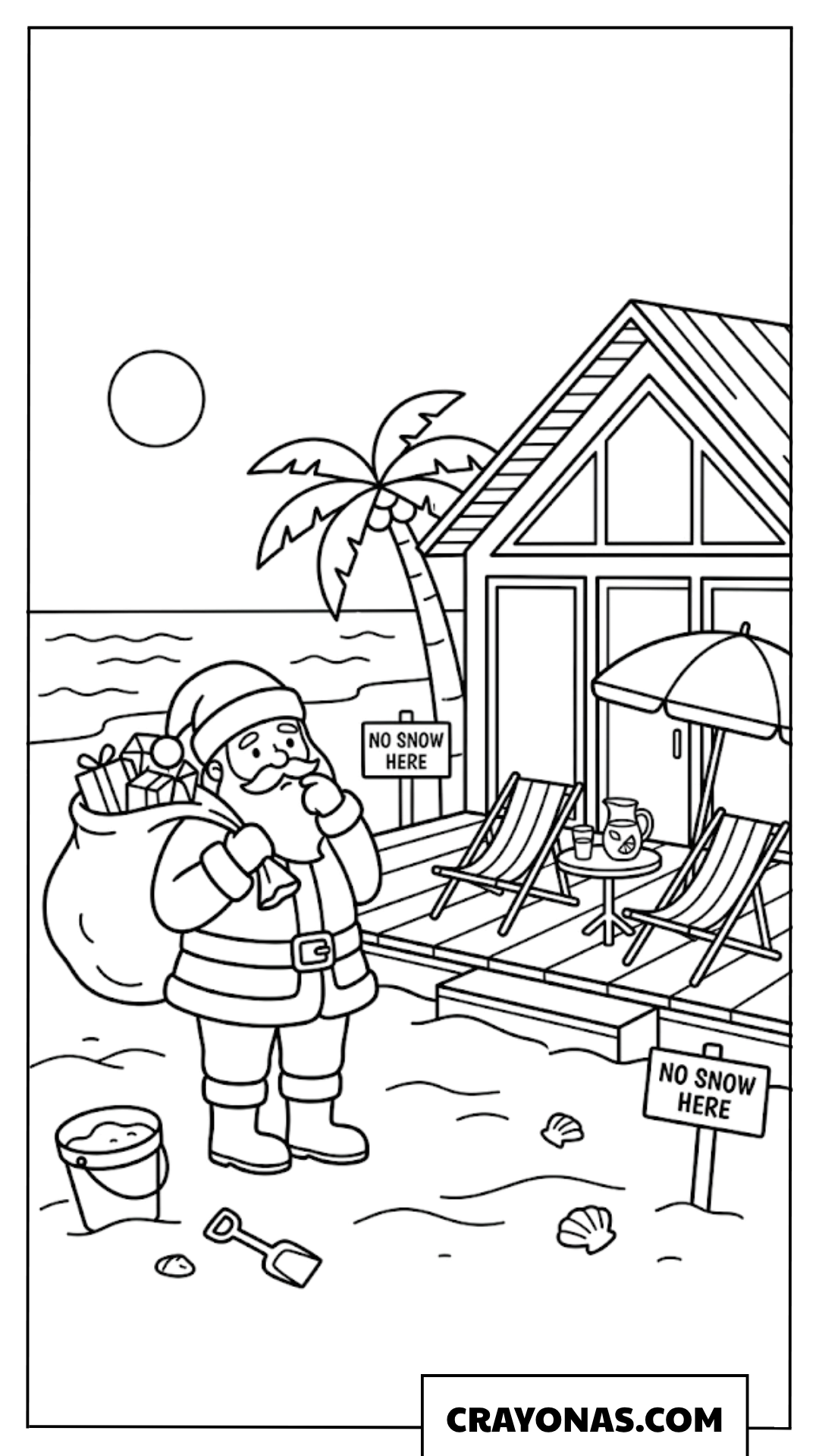 Santa on Beach Coloring Page